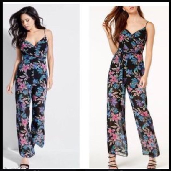 Guess Elena Black floral tropical one piece jumpsuit romper XS extra small 0 2 - Picture 2 of 13